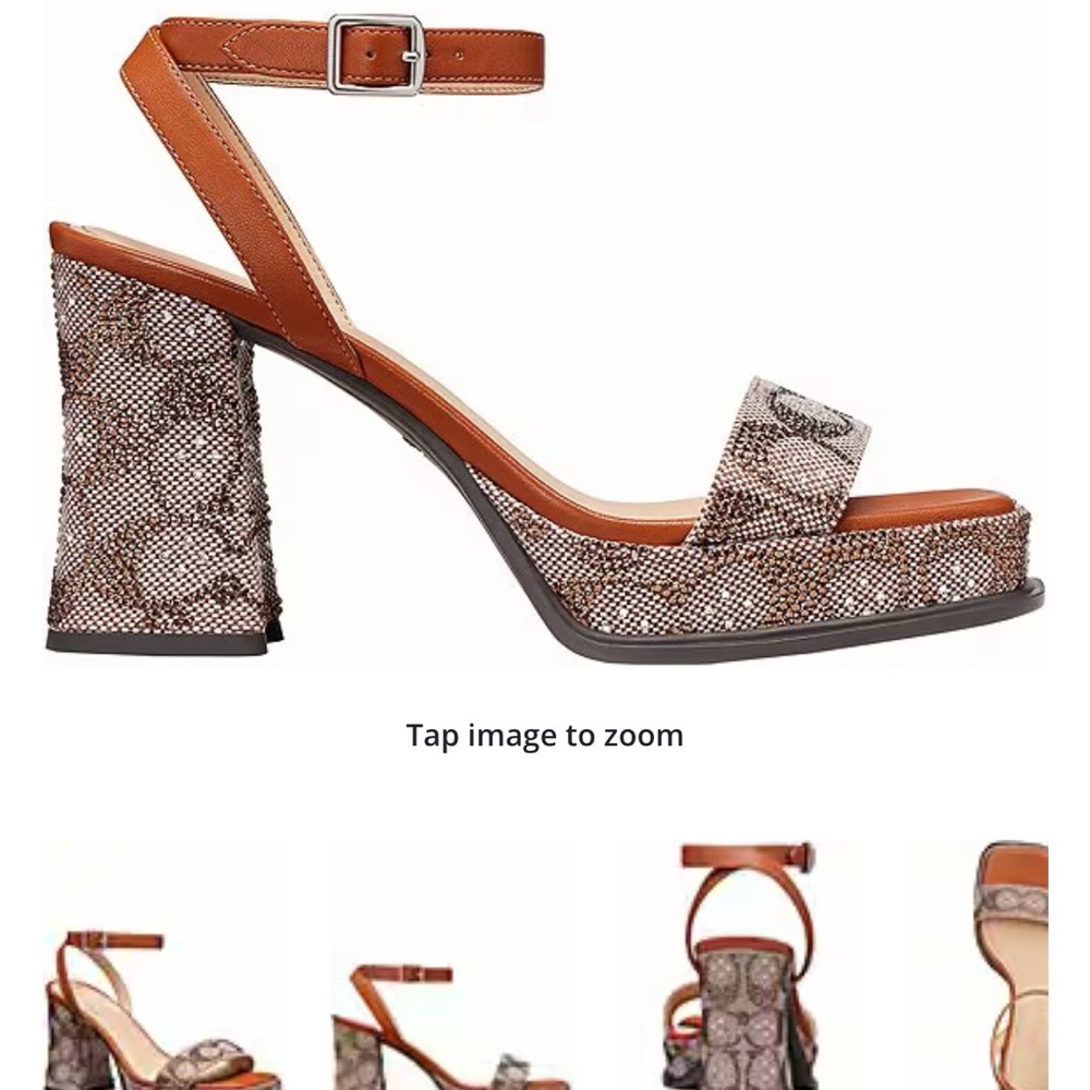 NWT Coach Crystal Signature Jacquard Platform Block Heel Sandals Size 8